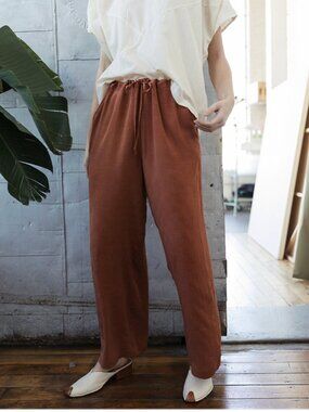 Drawstring Pants, rust silk jacquard